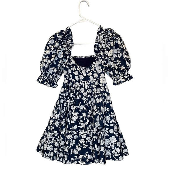 NWT SELKIE The Maria Mini Dress In Tattoo Roses Size XS Navy/White - Picture 2 of 9